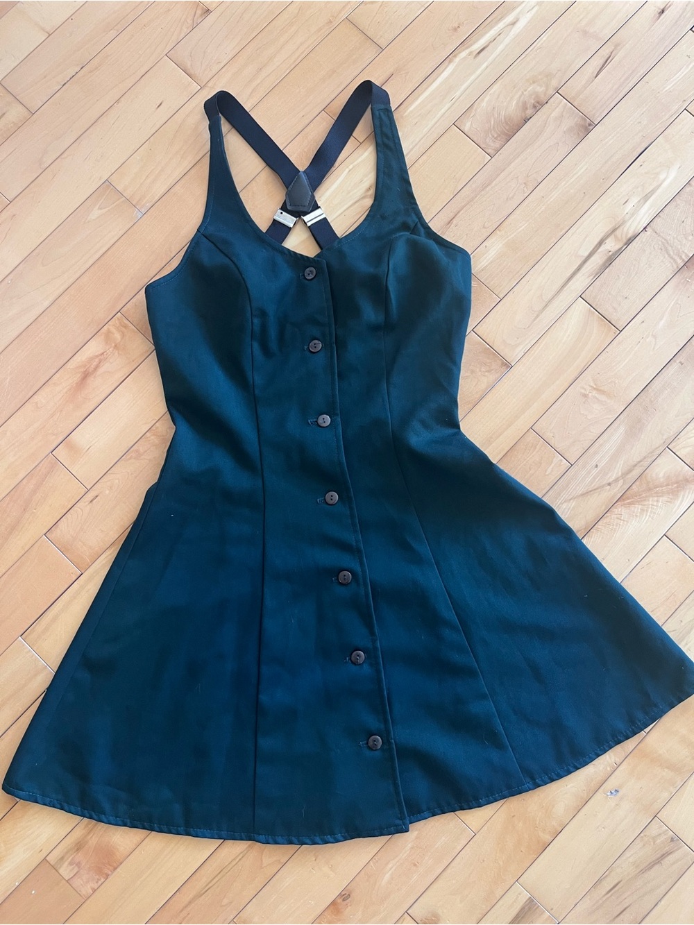 Vintage 1990s Midnight Green Pinafore Suspender Dress